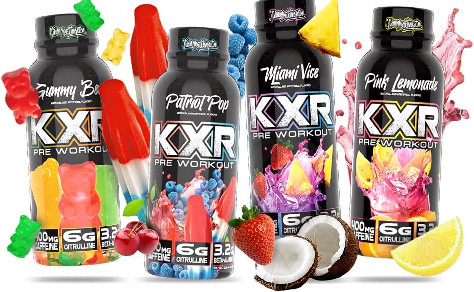 VMI Sports KXR High Stimulant Pre-Workout Energy Ready to Drink 400mg Caffeine, 6g Citrulline, 3.2g Beta-Alanine | Delicious – Convenient – Powerful | 12.5 oz Bottles (Miami Vice, 12 Bottles)