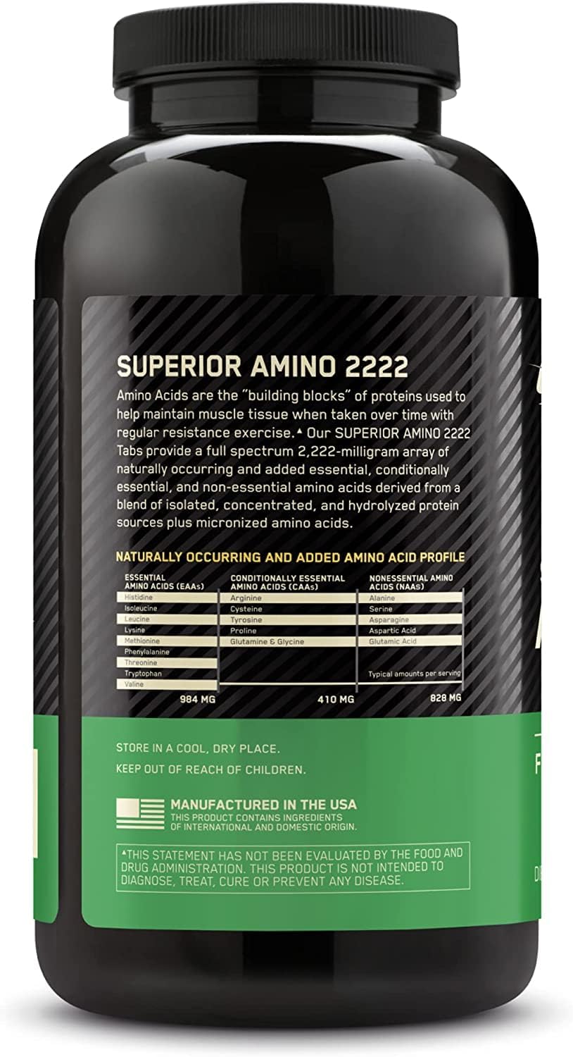 Optimum Nutrition Superior Amino 2222 Tablets, Complete EAAs, 320 Ct