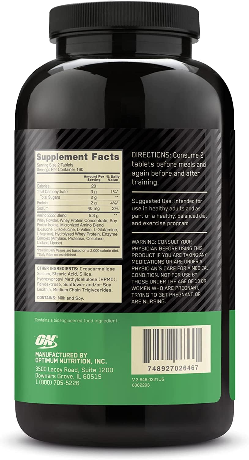 Optimum Nutrition Superior Amino 2222 Tablets, Complete EAAs, 320 Ct