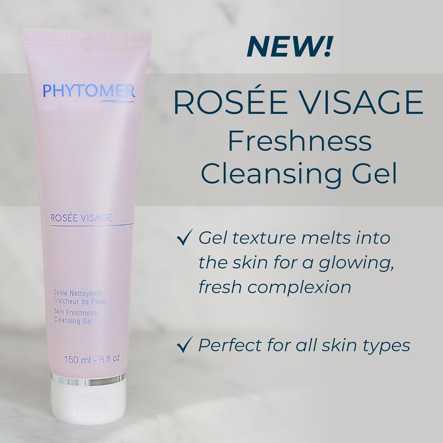 Phytomer Rosée Visage Face Cleansing Gel | Daily Facial Cleanser & Makeup Remover | With Rose Water | 95% Natural Ingredients | Sustainable & Eco-Friendly Skin Care | 250ml