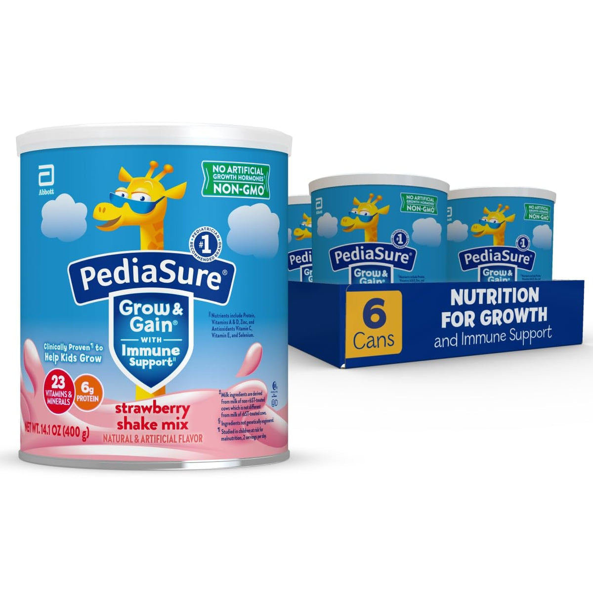 PediaSure Grow & Gain Shake Mix, 6g Protein, Vanilla, 14.1 oz Can, 3pk