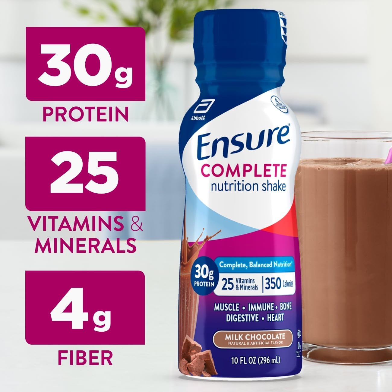 Ensure COMPLETE Chocolate Nutrition Shake, Balanced Meal Replacement, 24pk | These Meal-Replacement Shakes Provide Adults Complete, Balanced Nutrition with 25 Vitamins & Minerals, and 4g Fiber