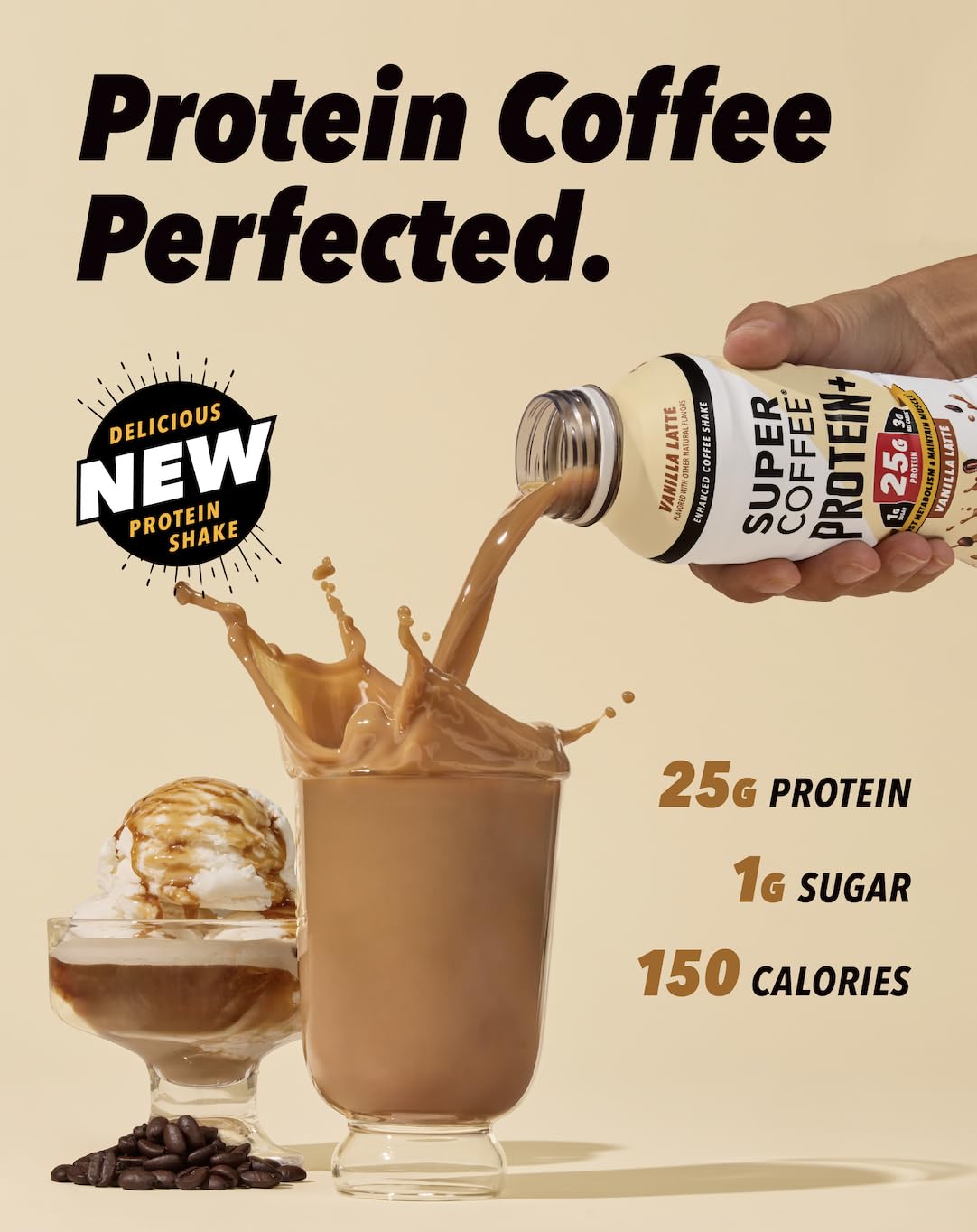 SUPER COFFEE+, Keto Coffee (0g Added Sugar, 150 Calories) [Vanilla] 11 Fl Oz, 18 Pack | Iced Smart Coffee Drinks