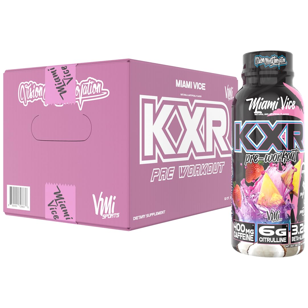 KXR High Stimulant Pre-Workout Energy Ready To Drink by VMI Sports | 400mg Caffeine, 6g Citrulline, 3.2g Beta-Alanine | Delicious – Convenient – Powerful | 12.5 oz bottles (12 bottles, Sour Candy)
