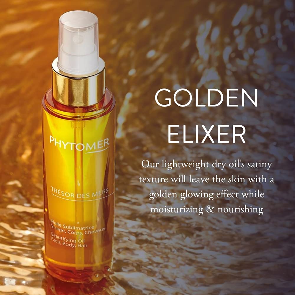 Phytomer Trésor Des Mers Hydrating Oil for Face, Body, and Hair | Moisturize, Nourish, Protect Skin & Hair | Hydrating Dry Oil Mist | Illuminating Beauty Elixir for Glowing Skin | 100 ml