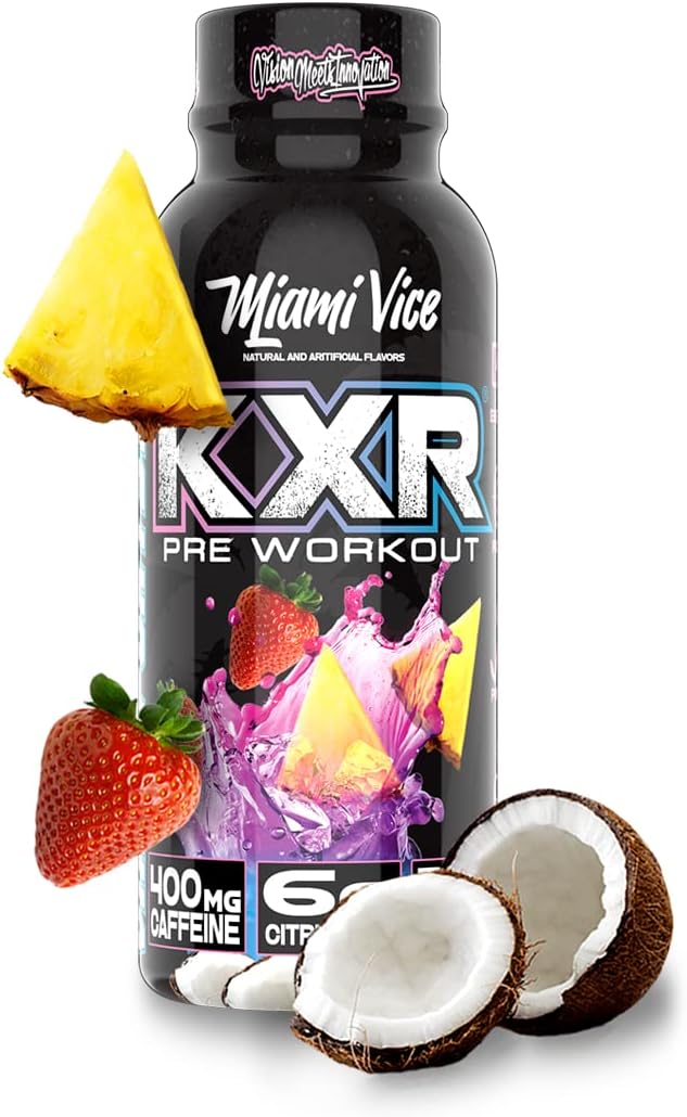 VMI Sports KXR High Stimulant Pre-Workout Energy Ready to Drink 400mg Caffeine, 6g Citrulline, 3.2g Beta-Alanine | Delicious – Convenient – Powerful | 12.5 oz Bottles (Miami Vice, 12 Bottles)