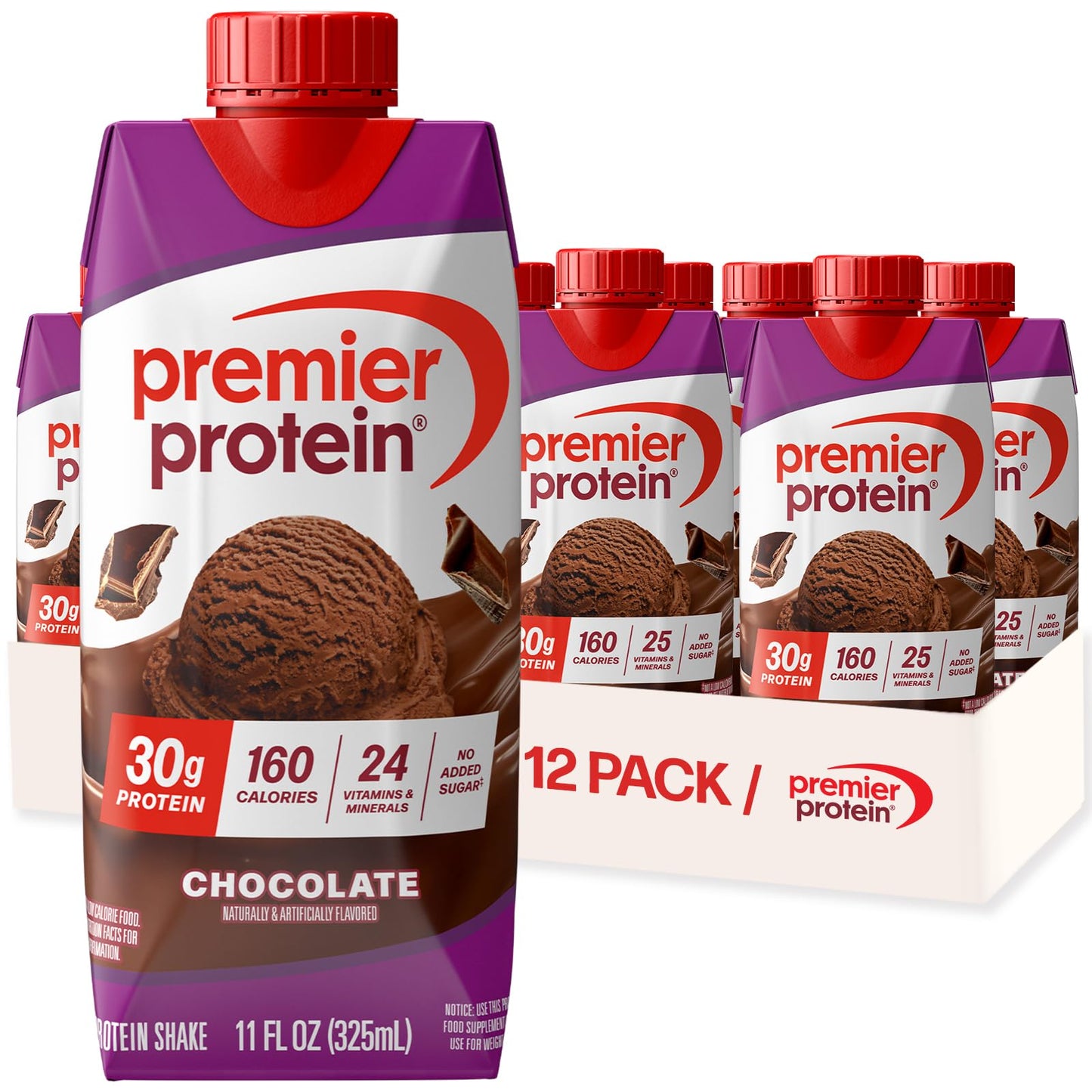 Premier Protein 30g High Protein Shake, Vanilla, 12 Pack | 160 Calories, 24 Vitamins & Minerals, No Added Sugar, Supports Muscle Health, Gluten-Free, 11 oz