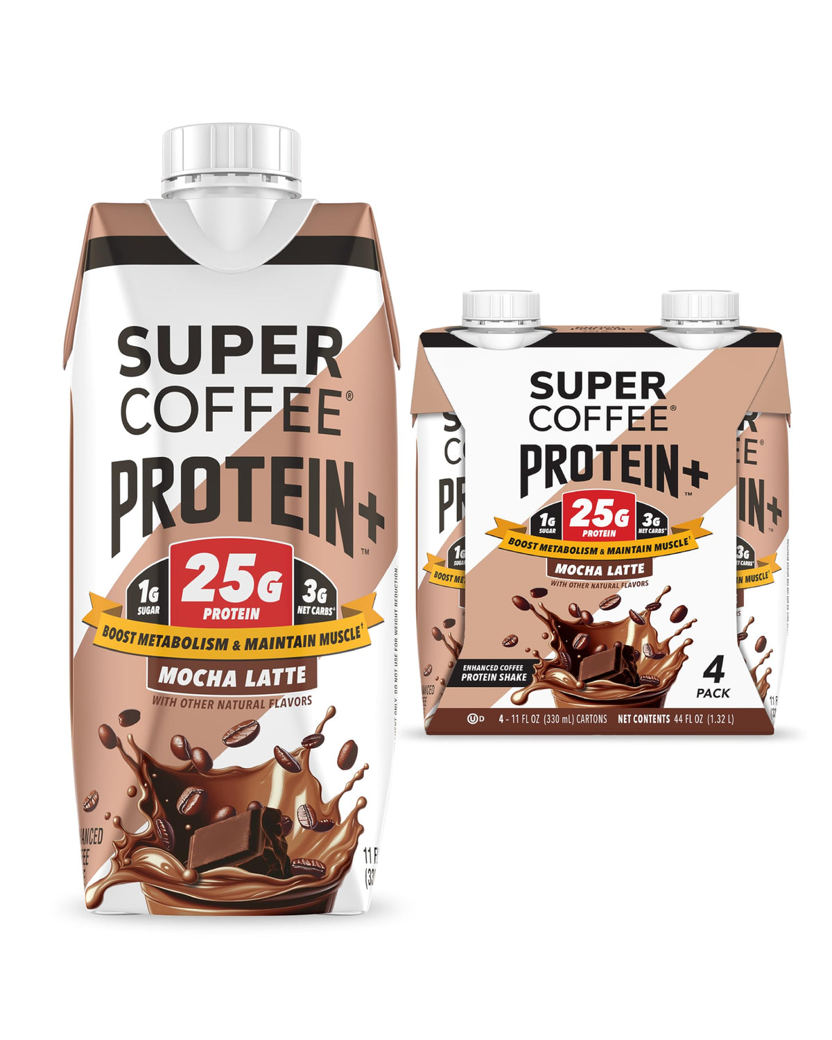 SUPER COFFEE+, Keto Coffee (0g Added Sugar, 150 Calories) [Vanilla] 11 Fl Oz, 18 Pack | Iced Smart Coffee Drinks