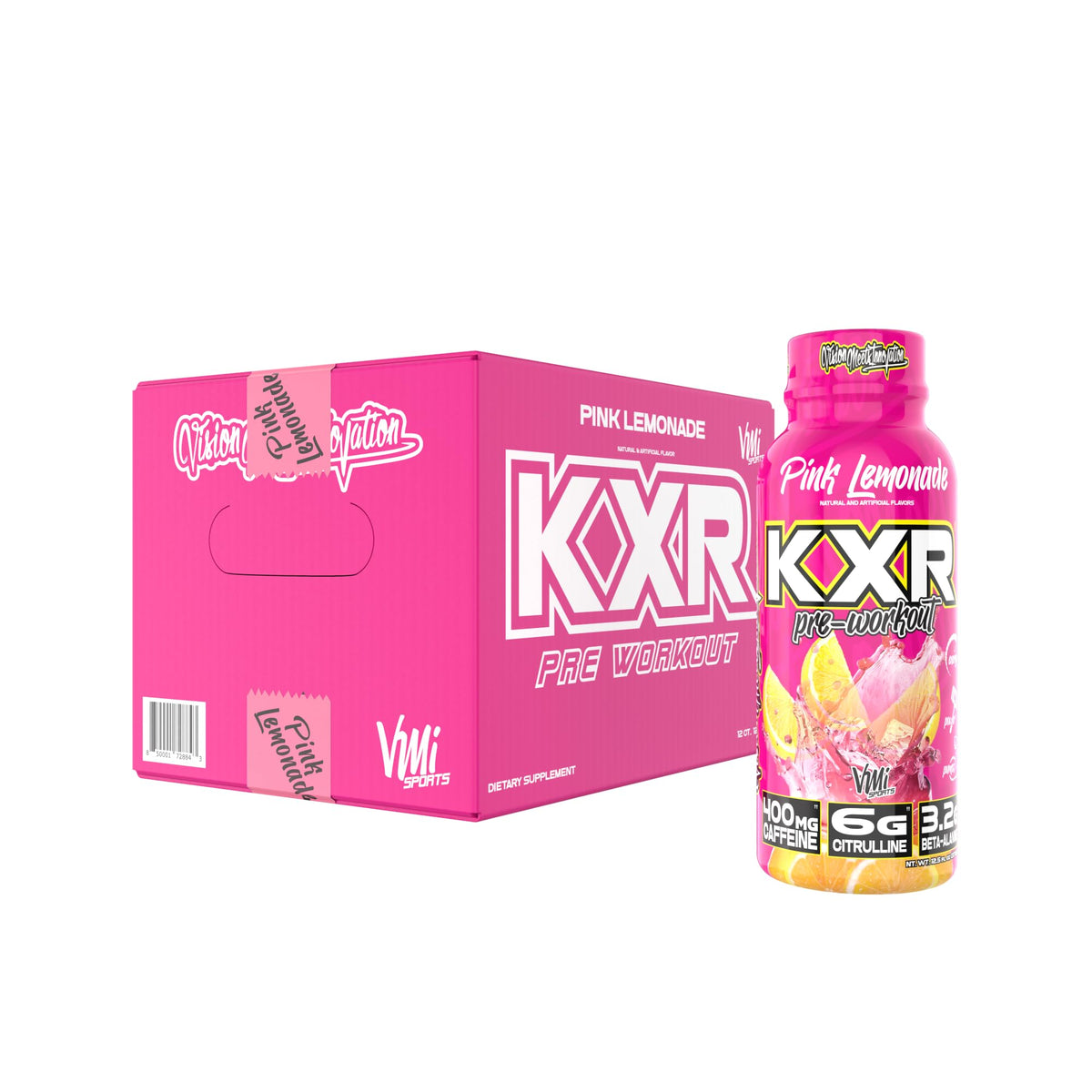 KXR High Stimulant Pre-Workout Energy Ready To Drink by VMI Sports | 400mg Caffeine, 6g Citrulline, 3.2g Beta-Alanine | Delicious – Convenient – Powerful | 12.5 oz bottles (12 bottles, Sour Candy)