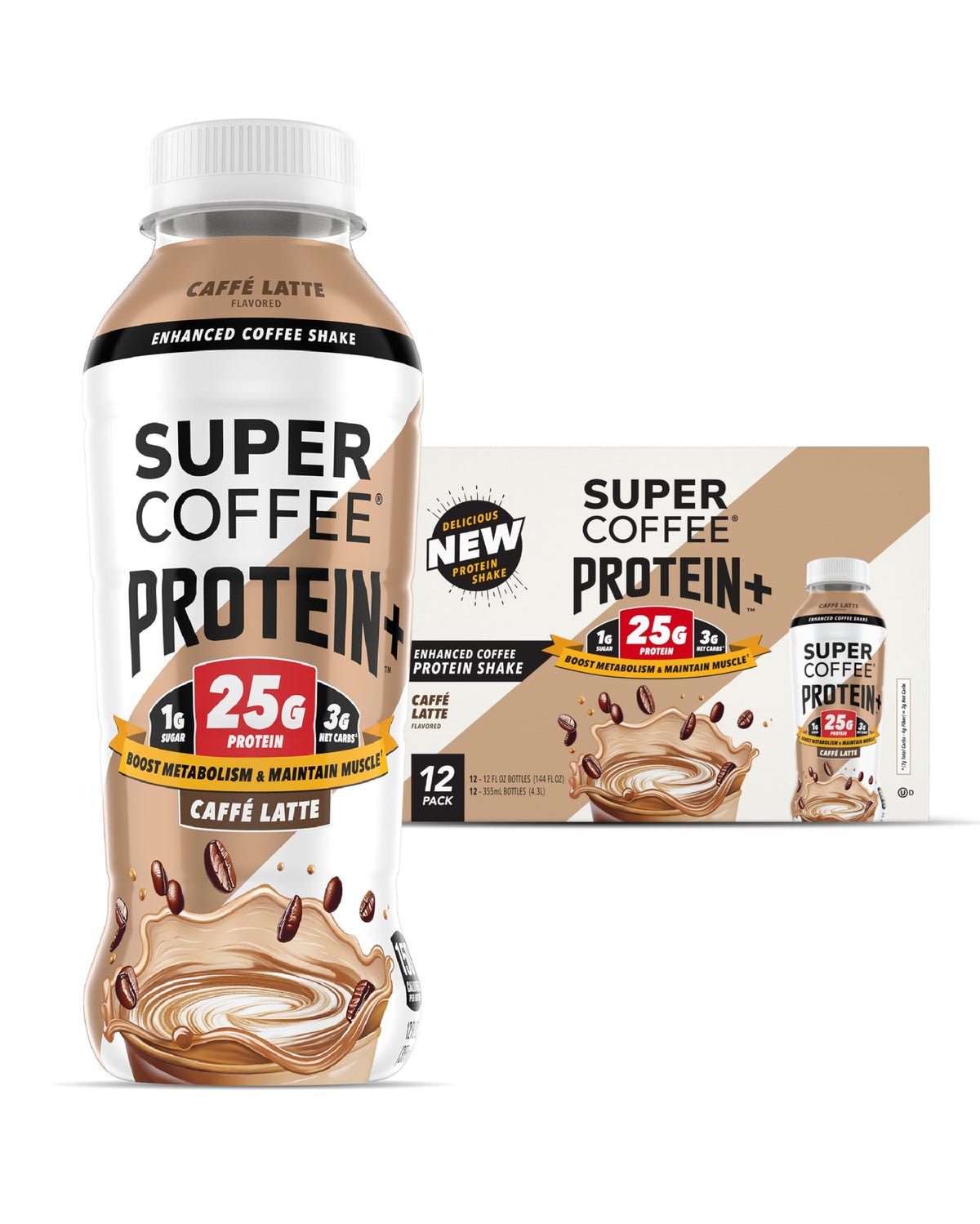 SUPER COFFEE+, Keto Coffee (0g Added Sugar, 150 Calories) [Vanilla] 11 Fl Oz, 18 Pack | Iced Smart Coffee Drinks