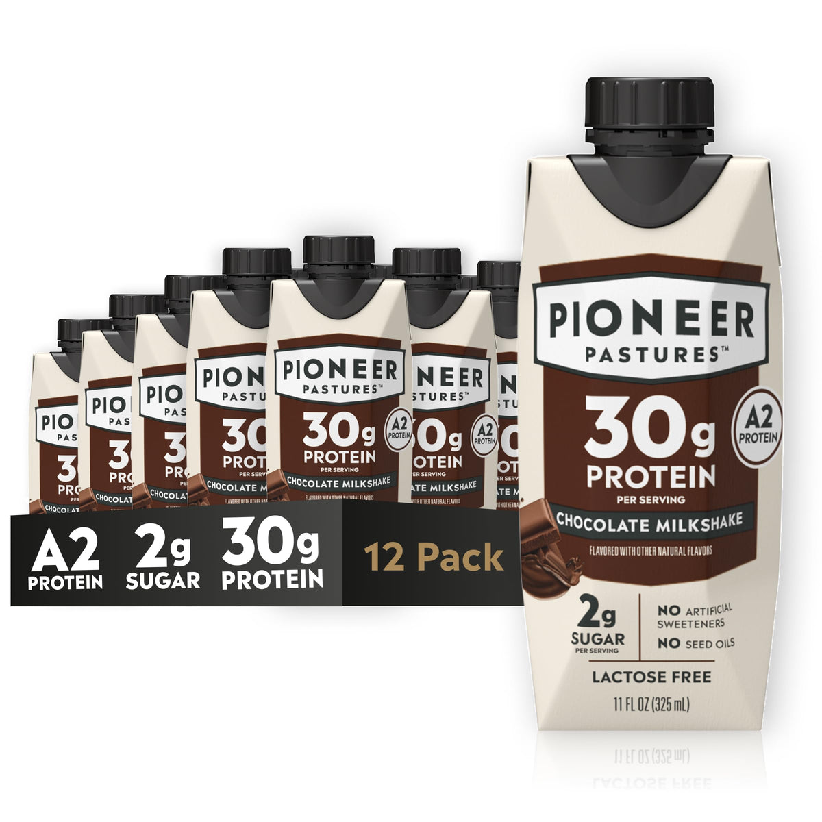 Pioneer Pastures Protein A2 Milkshakes, Strawberries & Cream, 11oz, 12 Pack
