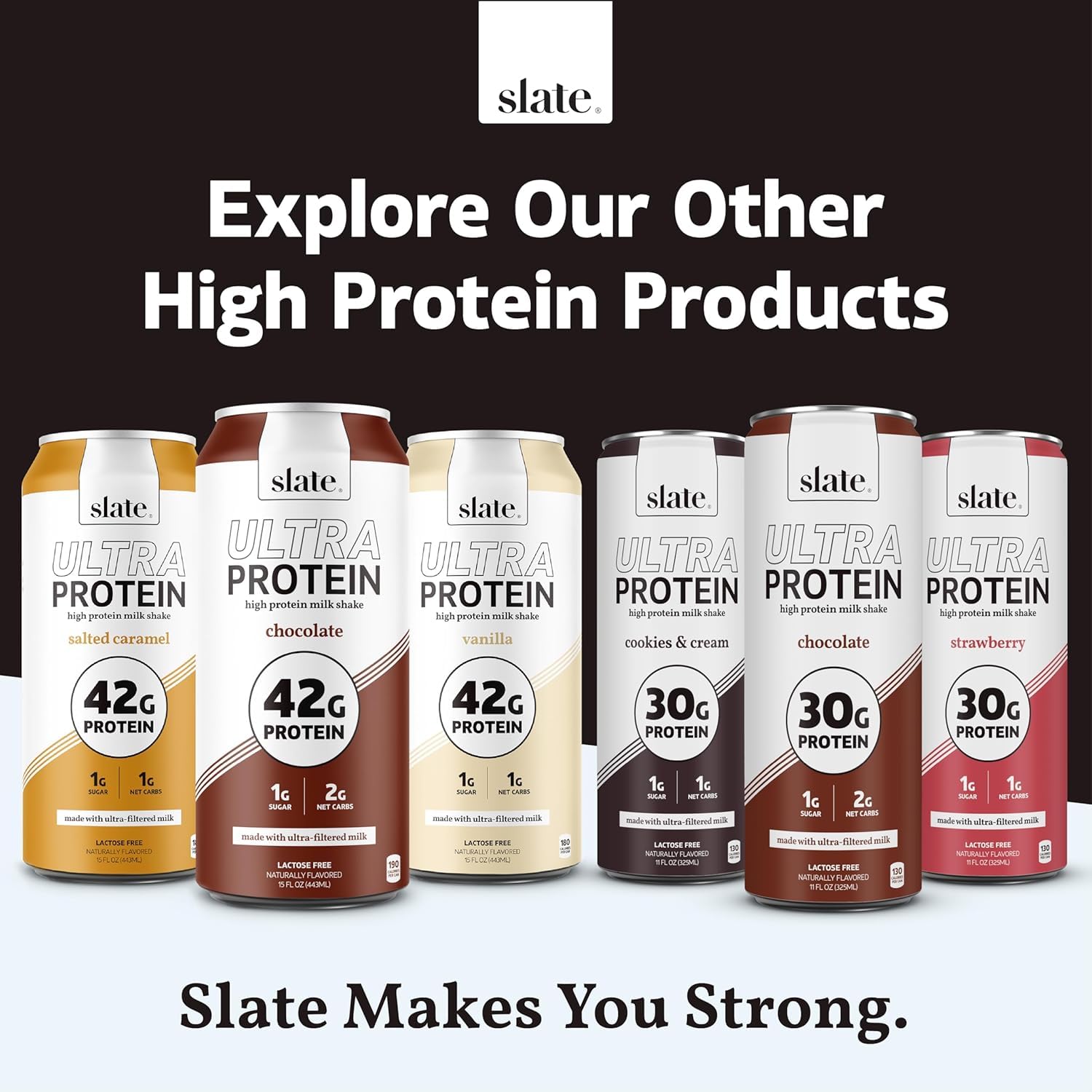 Slate Milk - High Protein Milk Shake - Classic Chocolate - Lactose Free, 20g Protein, 1g Sugar, 100 Calories, 2g Net Carbs, No Added Sugar - Natural, Breakfast Boost, Post Workout - 11 fl oz, 48 Cans