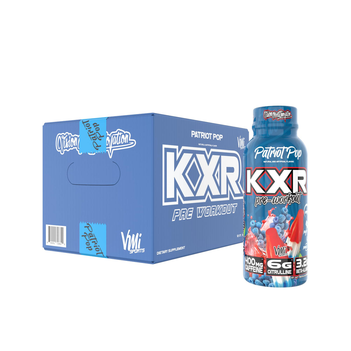 VMI Sports KXR High Stimulant Pre-Workout Energy Ready to Drink 400mg Caffeine, 6g Citrulline, 3.2g Beta-Alanine | Delicious – Convenient – Powerful | 12.5 oz Bottles (Miami Vice, 12 Bottles)