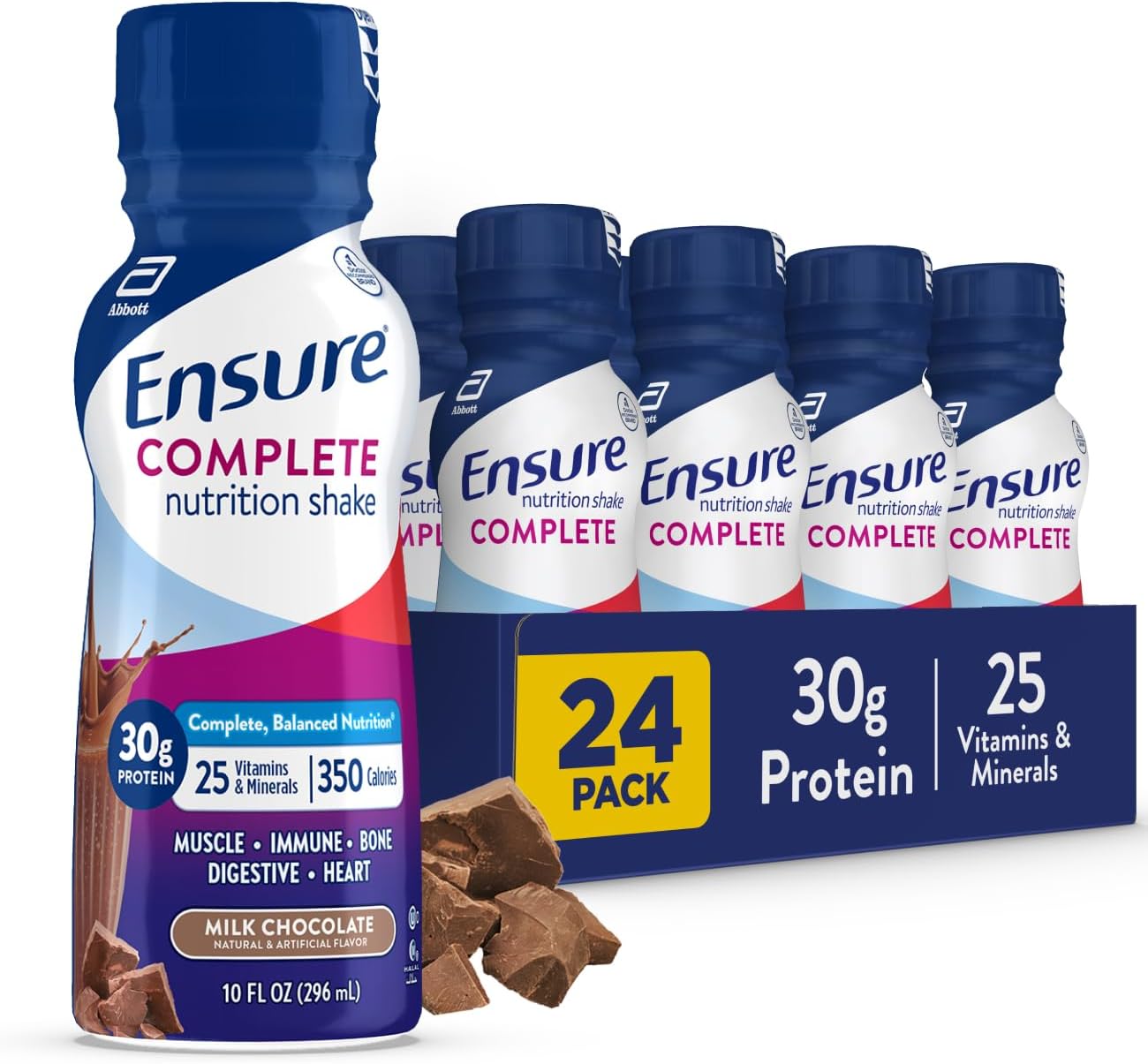 Ensure COMPLETE Chocolate Nutrition Shake, Balanced Meal Replacement, 24pk | These Meal-Replacement Shakes Provide Adults Complete, Balanced Nutrition with 25 Vitamins & Minerals, and 4g Fiber