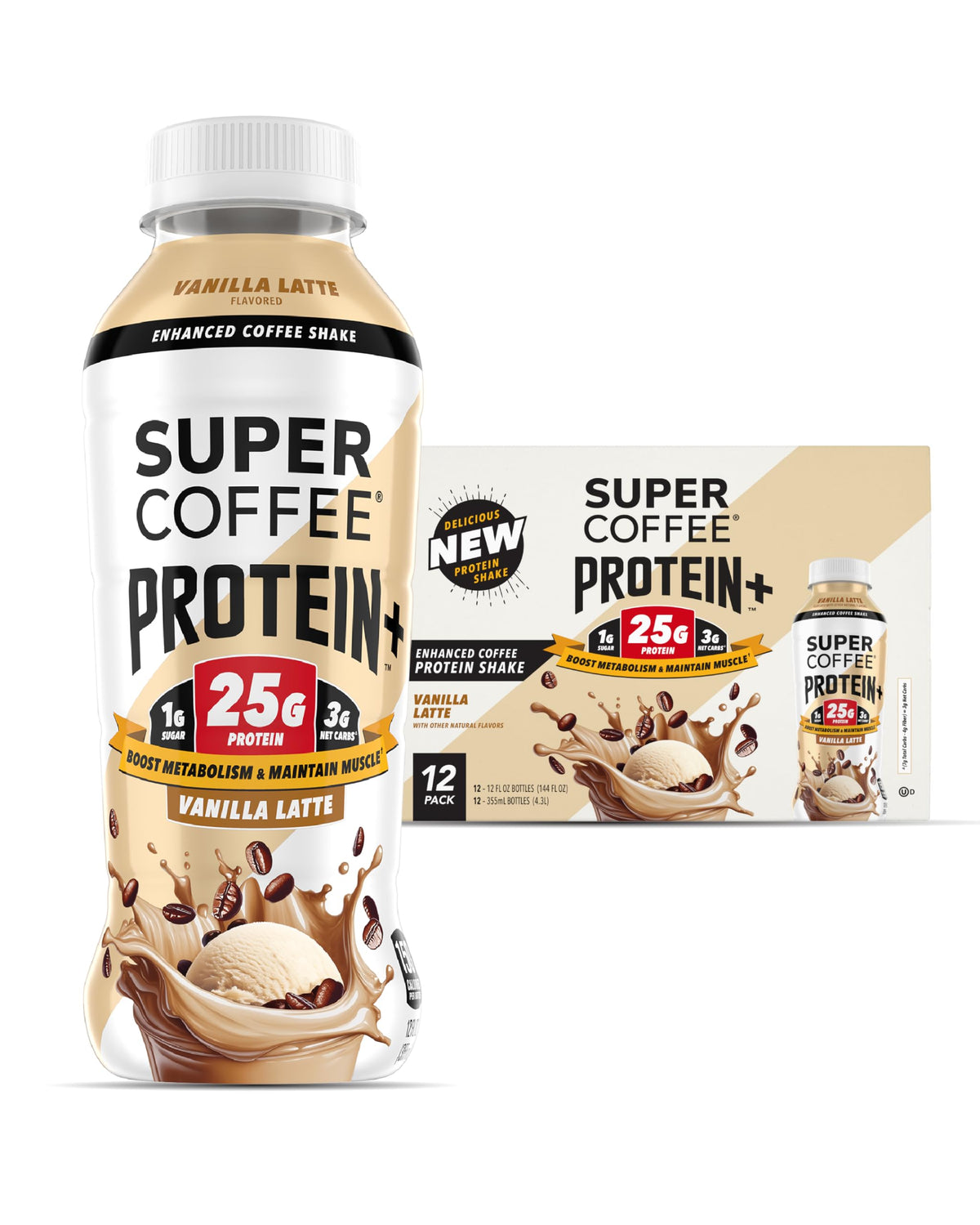 SUPER COFFEE+, Keto Coffee (0g Added Sugar, 150 Calories) [Vanilla] 11 Fl Oz, 18 Pack | Iced Smart Coffee Drinks