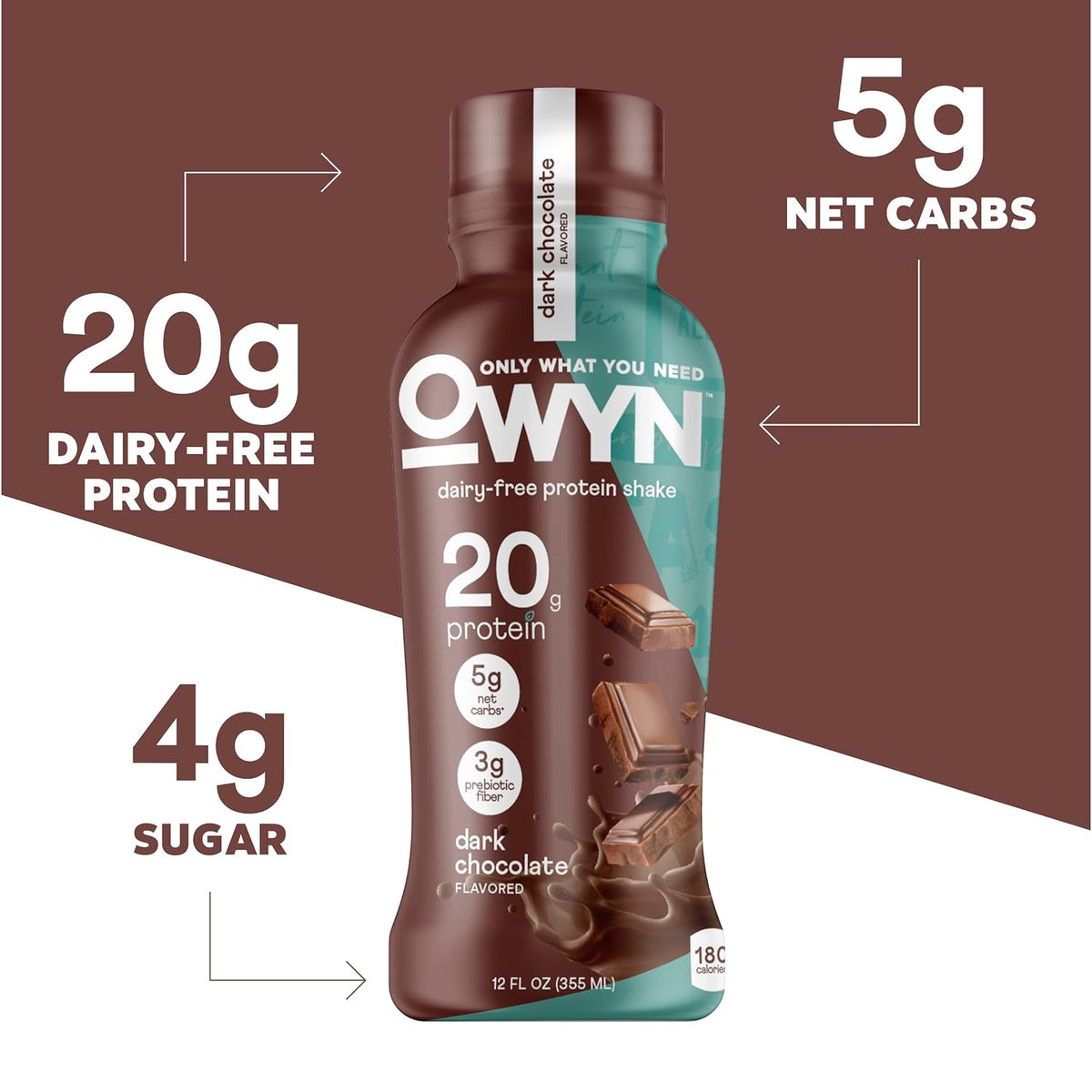 OWYN Only What You Need Dark Chocolate Flavored 20g Protein Shake, 12 Ct