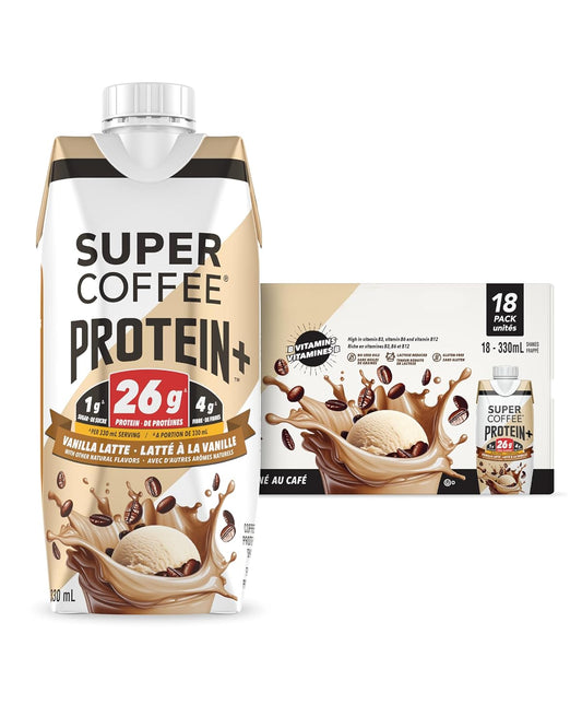 SUPER COFFEE+, Keto Coffee (0g Added Sugar, 150 Calories) [Vanilla] 11 Fl Oz, 18 Pack | Iced Smart Coffee Drinks