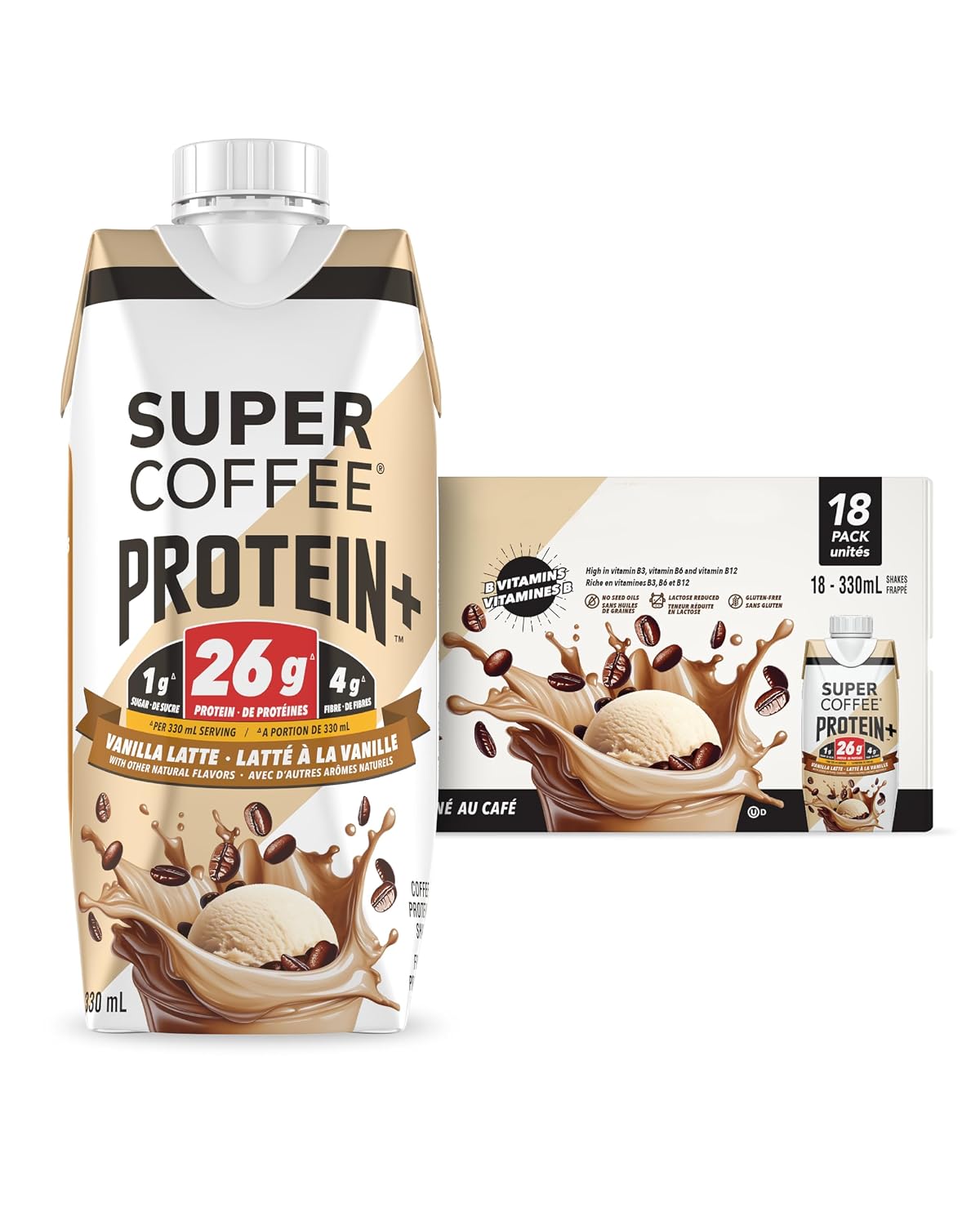 SUPER COFFEE+, Keto Coffee (0g Added Sugar, 150 Calories) [Vanilla] 11 Fl Oz, 18 Pack | Iced Smart Coffee Drinks
