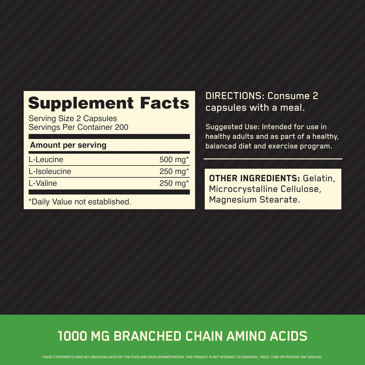Optimum Nutrition BCAA Capsules, Keto Friendly, 1000mg, 400 Ct