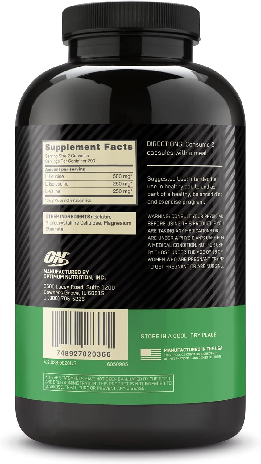 Optimum Nutrition BCAA Capsules, Keto Friendly, 1000mg, 400 Ct