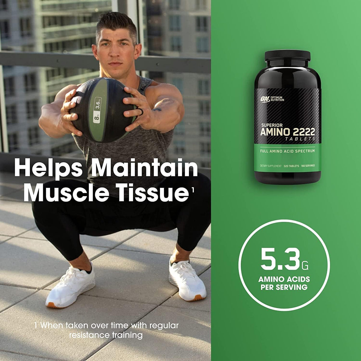 Optimum Nutrition Superior Amino 2222 Tablets, Complete EAAs, 320 Ct