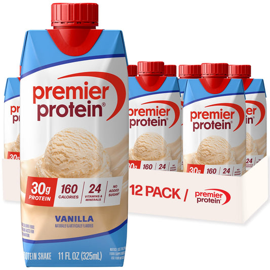Premier Protein 30g High Protein Shake, Vanilla, 12 Pack | 160 Calories, 24 Vitamins & Minerals, No Added Sugar, Supports Muscle Health, Gluten-Free, 11 oz