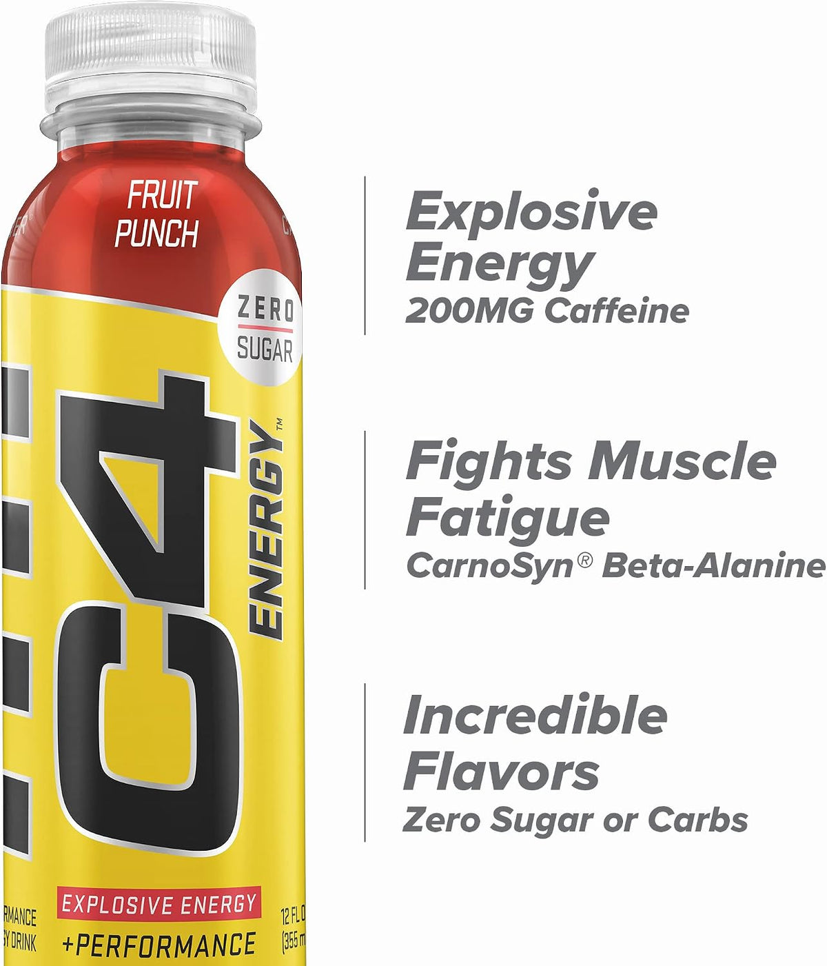 C4 Non-Carbonated Energy Drink with Zero Sugar, Fruit Punch, 12pk