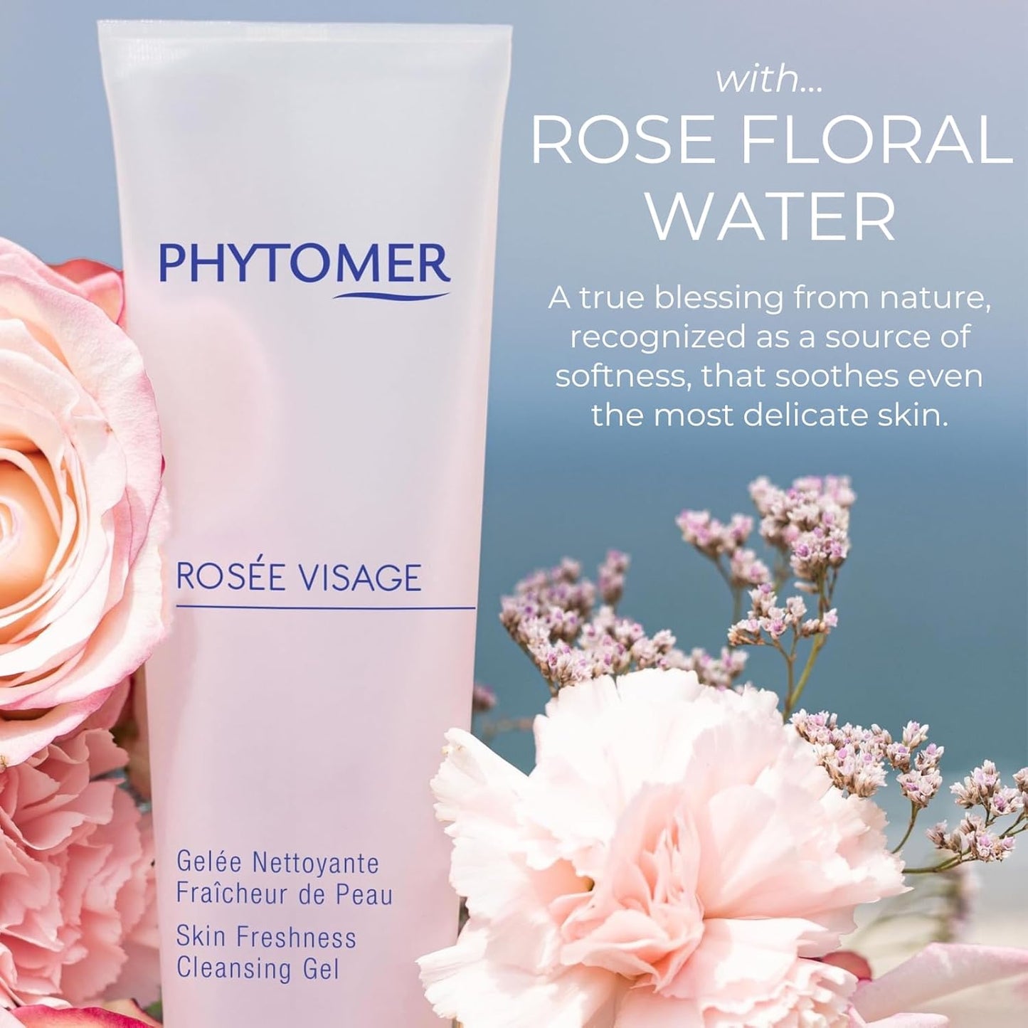 Phytomer Rosée Visage Face Cleansing Gel | Daily Facial Cleanser & Makeup Remover | With Rose Water | 95% Natural Ingredients | Sustainable & Eco-Friendly Skin Care | 250ml