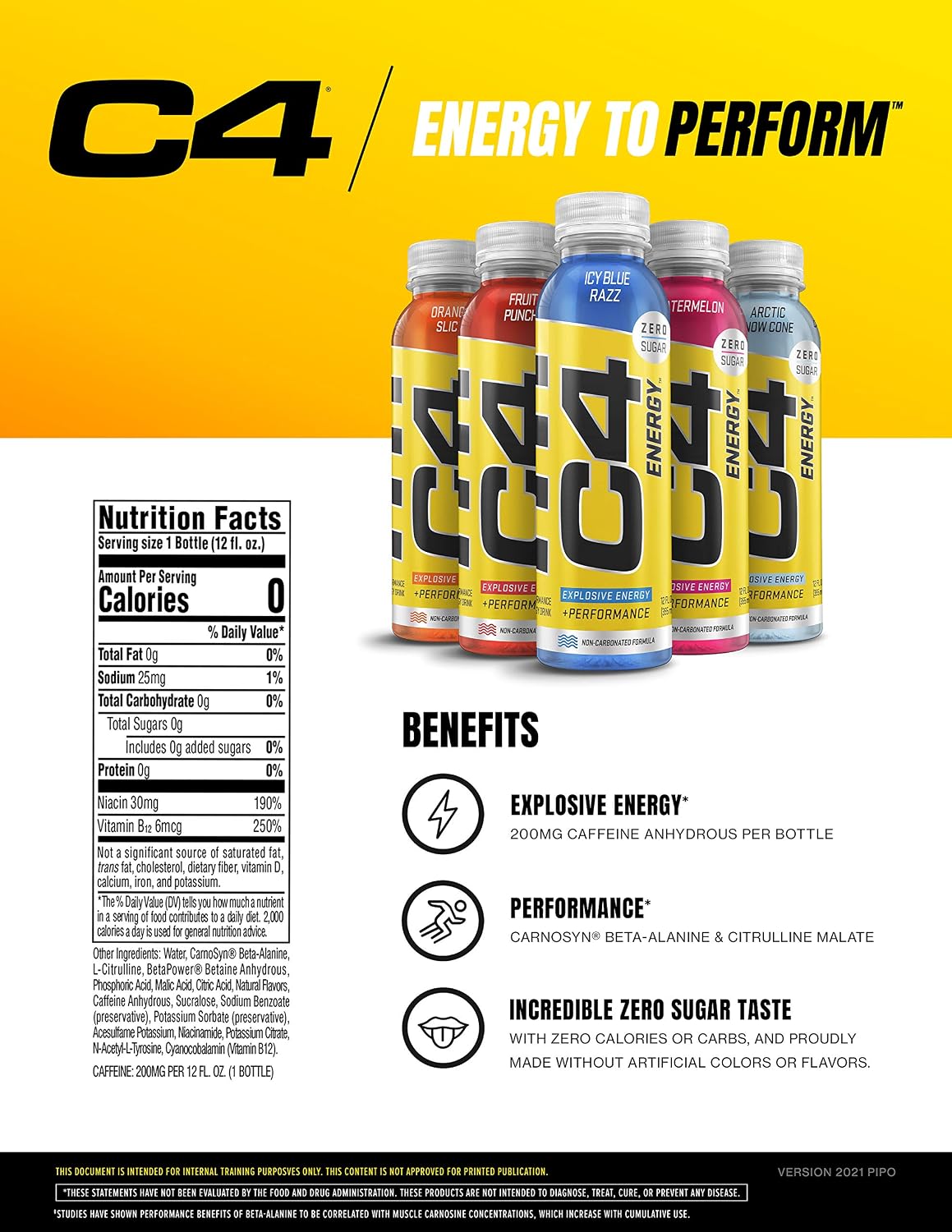 C4 Non-Carbonated Energy Drink with Zero Sugar, Fruit Punch, 12pk