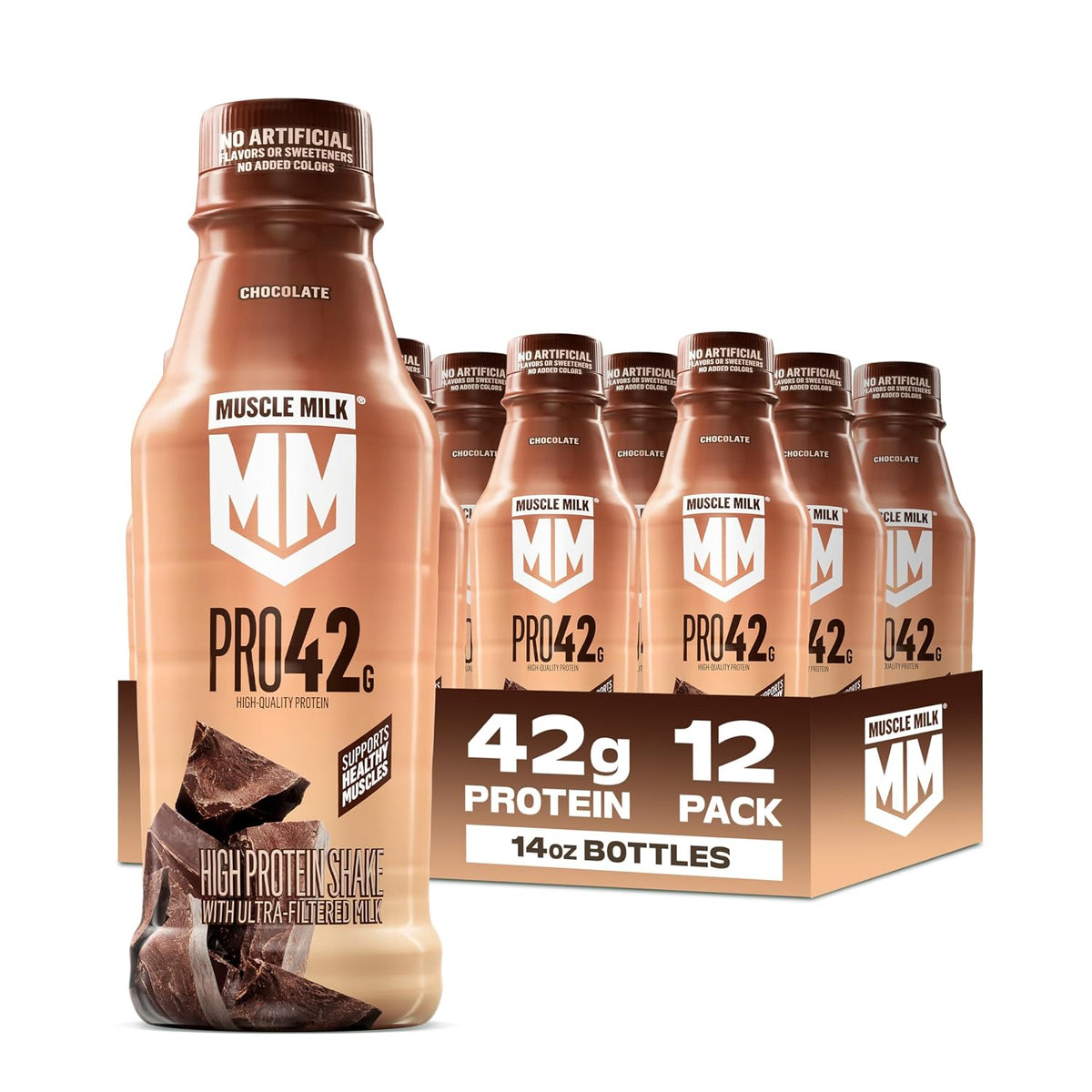 Muscle Milk Pro High Protein Shake, Chocolate, 14 fl oz Bottles, (12 Pack)