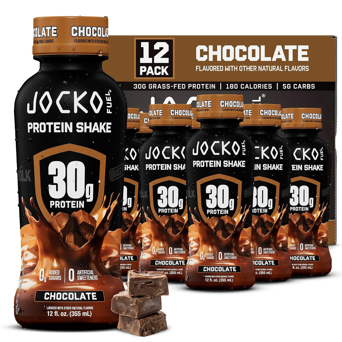 Jocko Fuel High Protein Shakes, Chocolate, 12 fl oz | 12 Pack