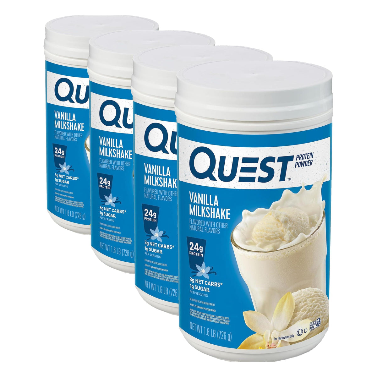 Quest Nutrition Vanilla Milkshake Protein Powder, 24g of Protein, 1g of Sugar, Low Carb, Gluten Free, 3 Pound, 43 Servings