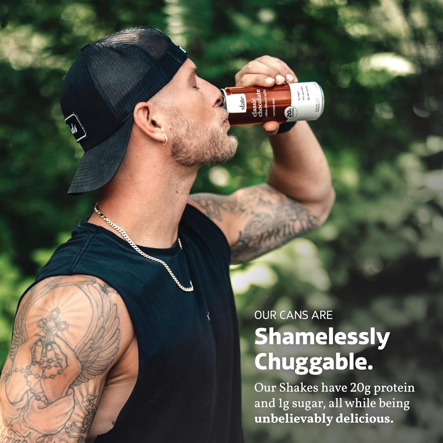 Slate Milk - High Protein Milk Shake - Classic Chocolate - Lactose Free, 20g Protein, 1g Sugar, 100 Calories, 2g Net Carbs, No Added Sugar - Natural, Breakfast Boost, Post Workout - 11 fl oz, 48 Cans