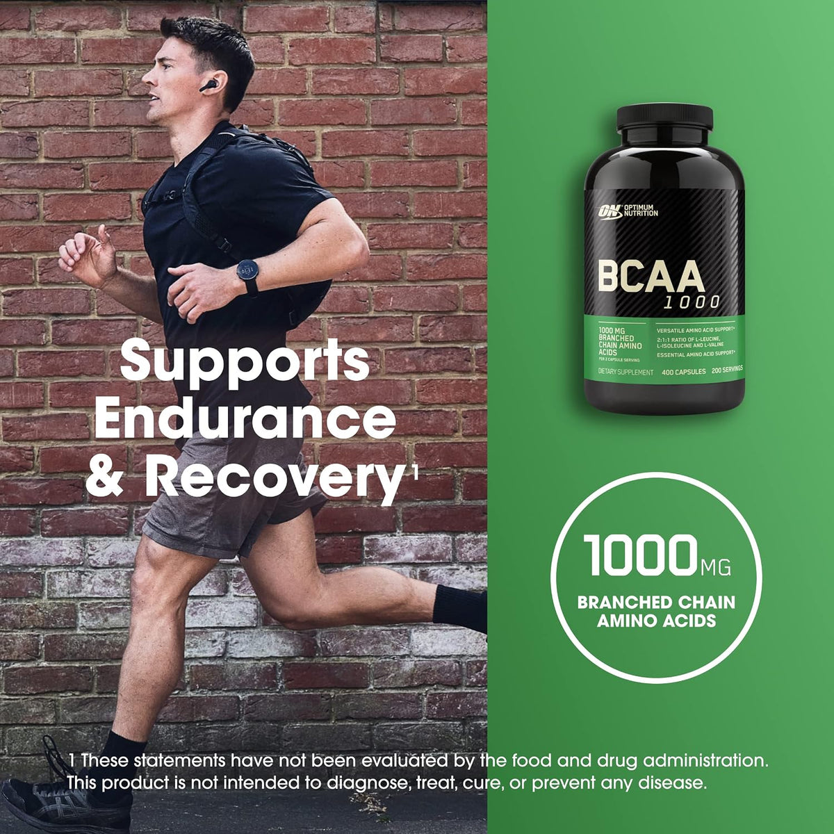 Optimum Nutrition BCAA Capsules, Keto Friendly, 1000mg, 400 Ct